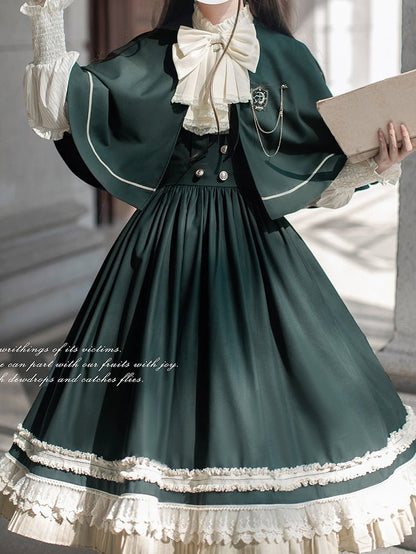 Neckline Dark Green 43cm Cape with Self-tie at Straps