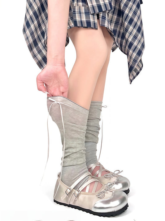 5 Colors Ballet-Style Bow Decorated Ruffled Footed Leg Warmers