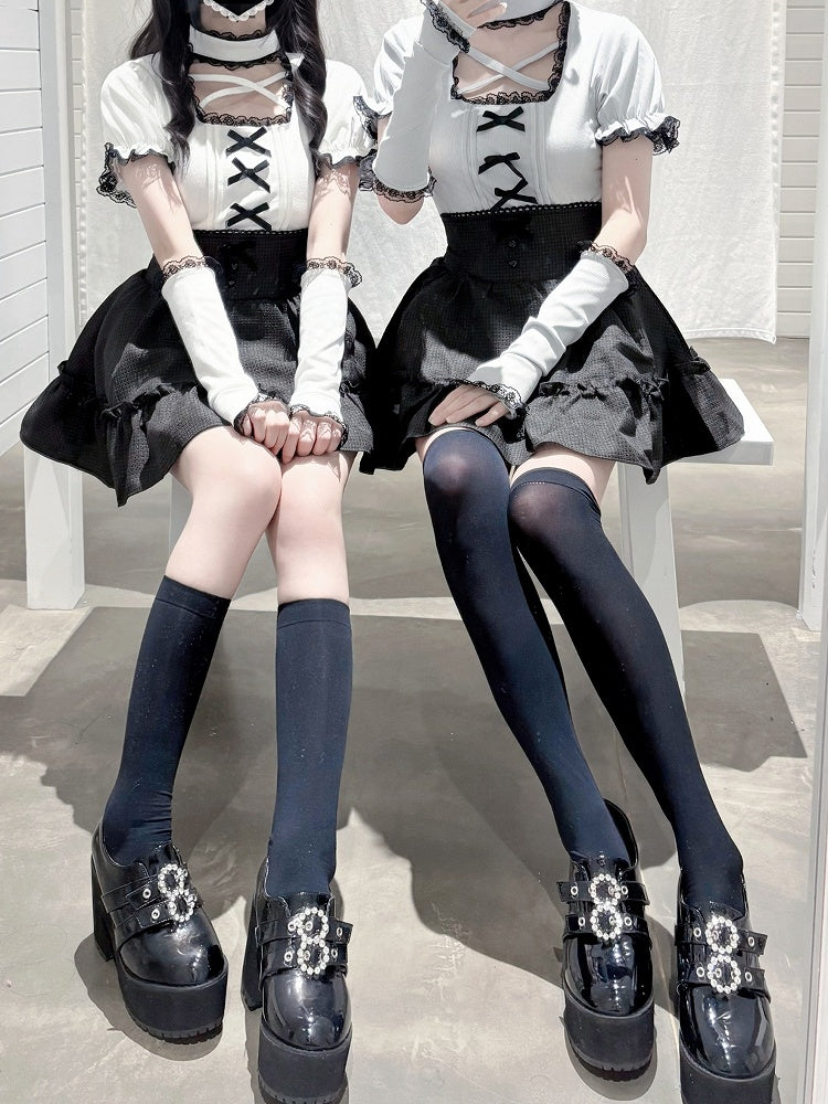 Mint | Knit Criss-Cross Jirai Arm Detachable Kei with Top Dusty Sleeves Neckline