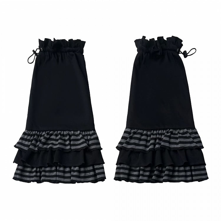 Black Multi-layer Ruffled Striped Leg Warmers - PINK SAVIOR