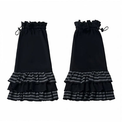Black Multi-layer Ruffled Striped Leg Warmers - PINK SAVIOR