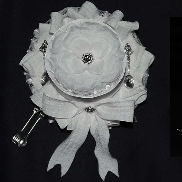 Trim And Decorated Lace Crown White Fork Hat Mini Bowknot Design Scoop