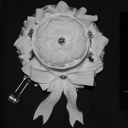 Trim And Decorated Lace Crown White Fork Hat Mini Bowknot Design Scoop