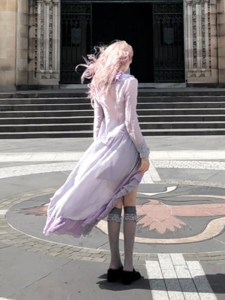 with Skirt Purple Hem Drawstring and Waist Dusty Ruffle Ankle-Length High-Low