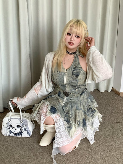 Plus Size White Top with Distressed Holes