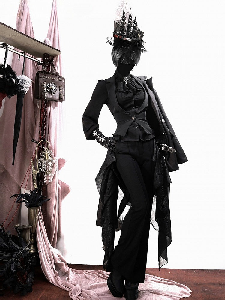 Black Ouji Lolita Blazer-Style Tailed Waistcoat - Ling Xi