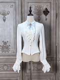 Tie and Long-sleeved Placket Lolita Jabot White with Blouse Ruffled