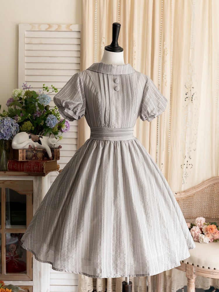 Dress Lolita Vintage Gray Classic Chic Summer Neckline