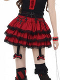 and Trim Glamorous Black Bowknot Tiered Skirt with Lace Red Y2K Detachable