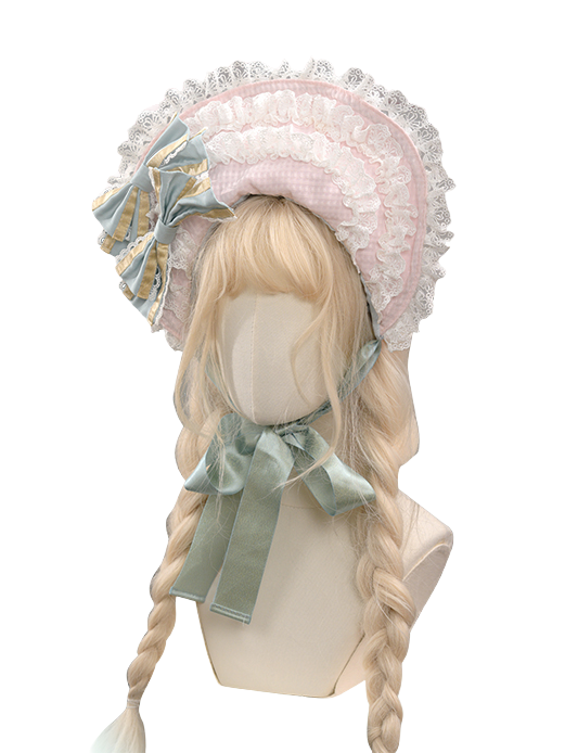 ピンクとブルーのロリータボンネット