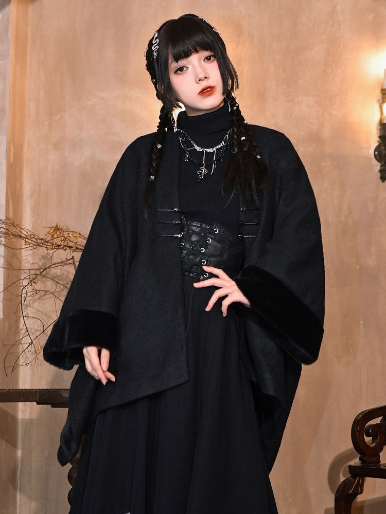 Frog - Cape Black Style Chinese V-Neck Button Closure