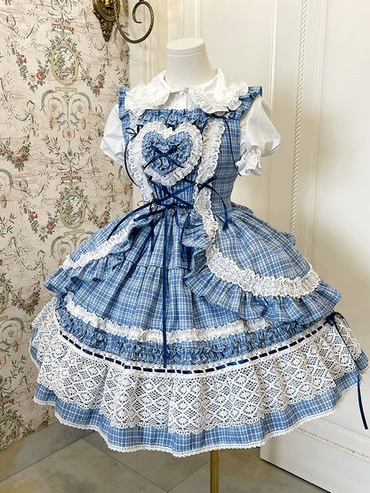 Lolita Plaidkleid Blau Schule Altes Muster