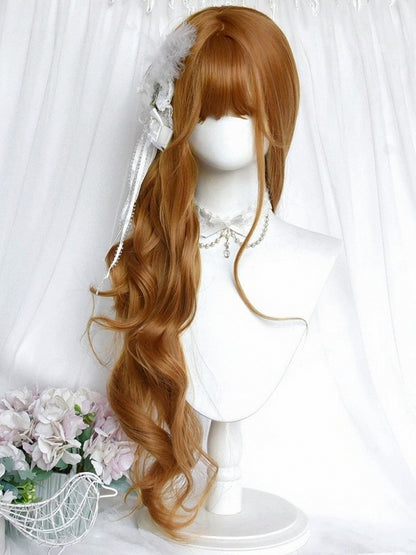 Brown 80cm Long Wavy Curly Wig with Full Bangs - Sinwavy