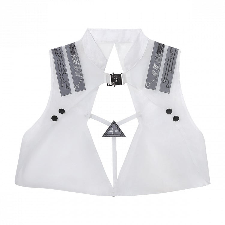 Cyberpunk White Bubble Dress and Cropped Vest Set - Xiong Dou Jiang