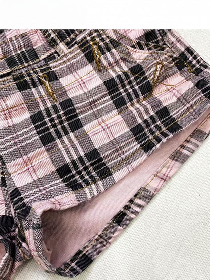 Plaid Bittersweet Shorts Denim BlackPink Pattern Y2K