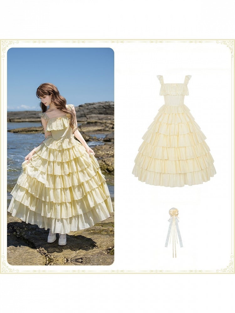 Sweet Yellow Lolita Dress Set with Brooch - With PUJI