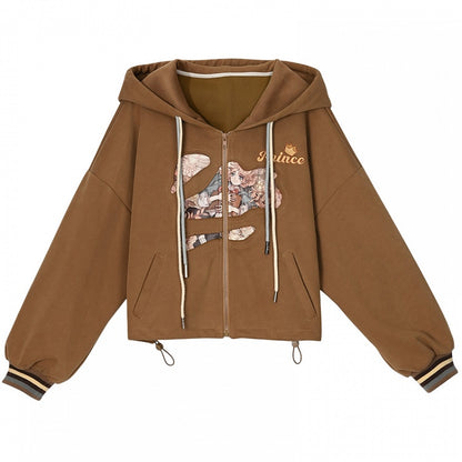 Fashion Long/Short Print Hoodie Brown Millard Vintage Version Prince