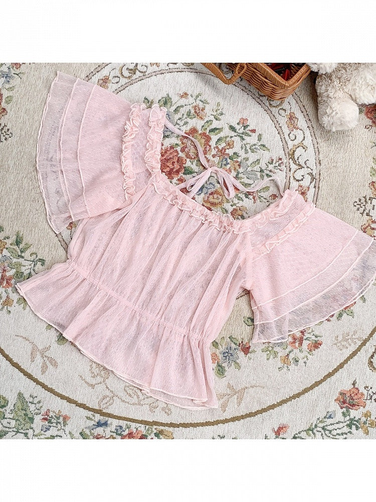 Short Sleeve Ballet Lace Lolita Blouse - Lan Jian Chuan