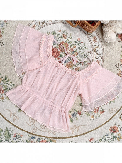 Short Sleeve Ballet Lace Lolita Blouse - Lan Jian Chuan