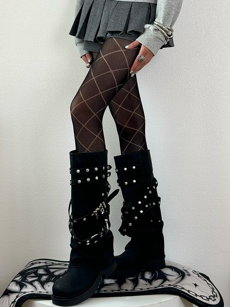 Diamond Pattern Tights White/Black/Gray