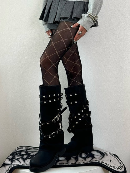 Diamond Pattern Tights White/Black/Gray