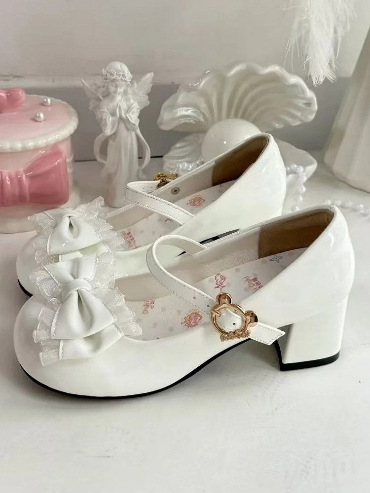 Mary with Round White Janes Bow Sweet Toe Lolita Mid-heel