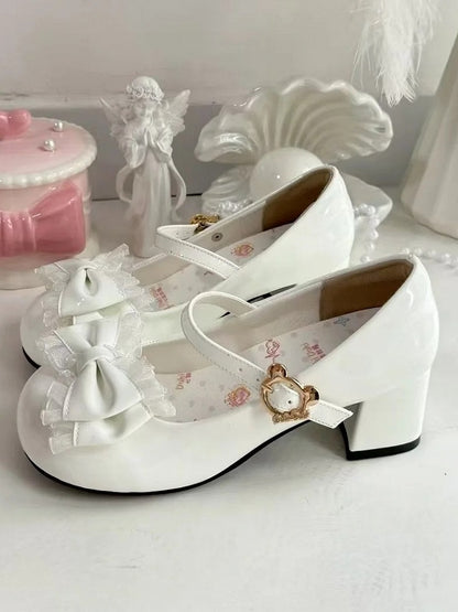 Mary with Round White Janes Bow Sweet Toe Lolita Mid-heel
