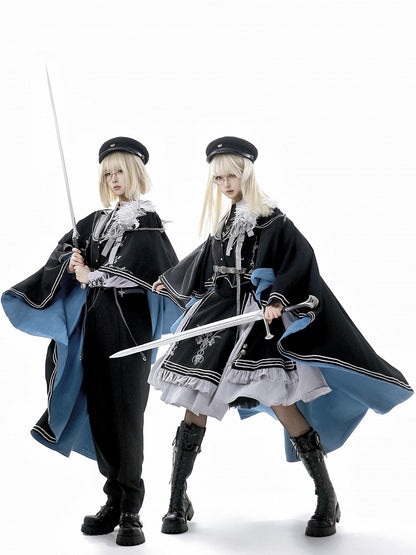 ロリータミリタリーケープ ブラッククロス刺繍