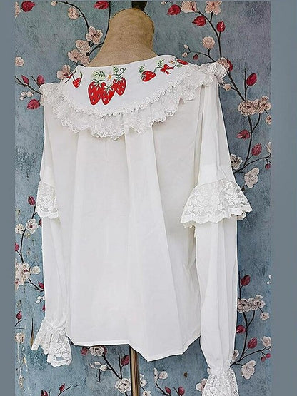 Detailing Embroidery Lolita White Strawberry and Blouse Lace with