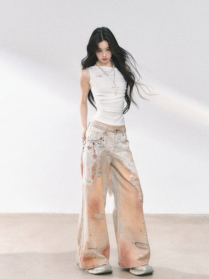 Neckline Blue White/Gray/Navy Asymmetrical T-shirt