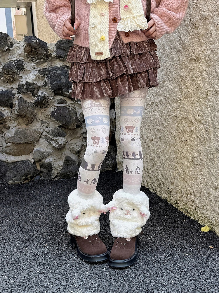 Collants imprimés animaux de dessins animés pastel