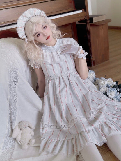 Leichtes Baumwollkleid mit Ärmeln und Taille, süßes Lolita-Kleid mit hohem Puffärmeln in Blau