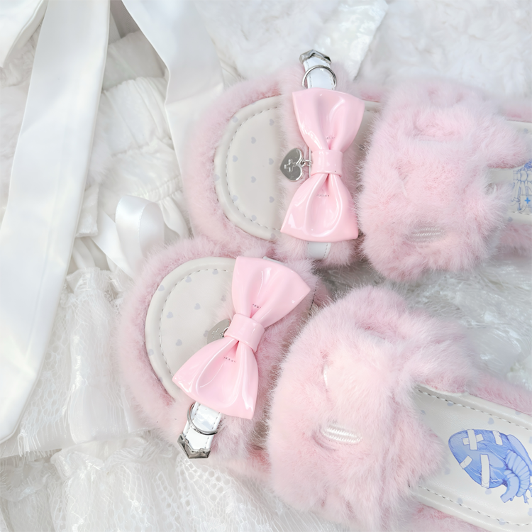 Kei Plush Slippers Rebellious Jirai Embroidery Pink Kitten -