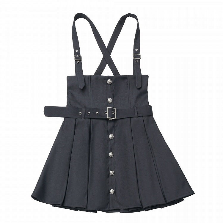 Skirt Box Pleat Overall Belt Strap Adjustable with Black/Gray