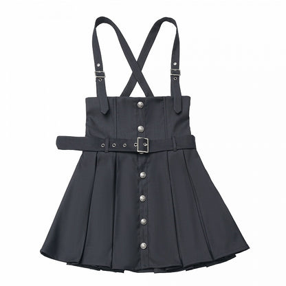 Skirt Box Pleat Overall Belt Strap Adjustable with Black/Gray