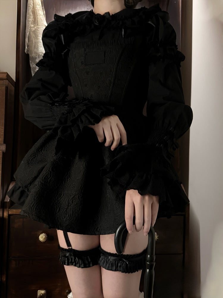 Skirt Set Black Neckline Boned Jumper Bodice Elegant Square