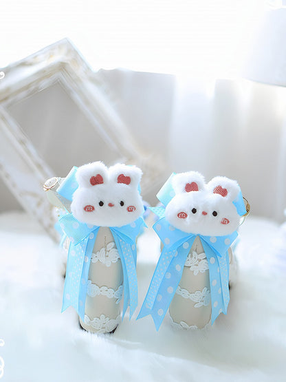 Block Heels Decorated at Bow Blue 8CM Sweet Bunny Shoes Top Plush Lolita