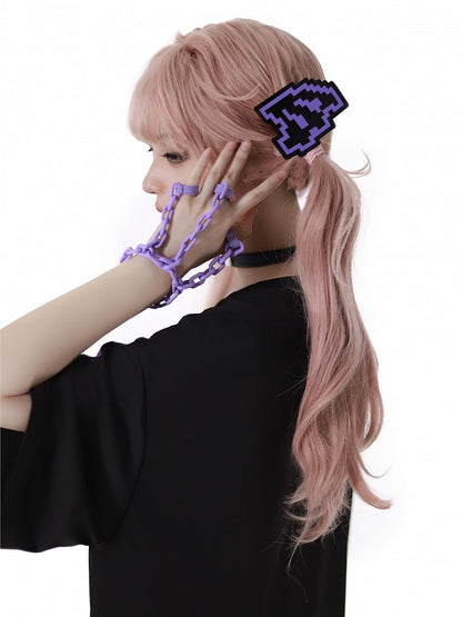 and Purple Pixel Angel Wing Hairclips Black