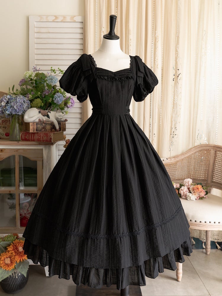 Dress Elegant Vintage Princess Black Classic Lolita Puff Sleeves
