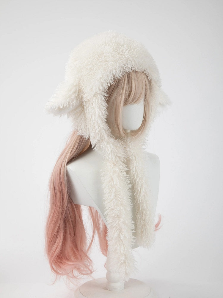 Lamb Hooded Fluffy Hat White Ear