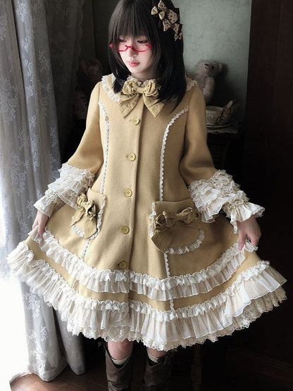 Ruffled Winter Bow Sweet with Accents Lolita Lace and Details Ginger Coat