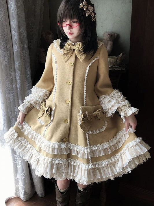 Ruffled Winter Bow Sweet with Accents Lolita Lace and Details Ginger Coat