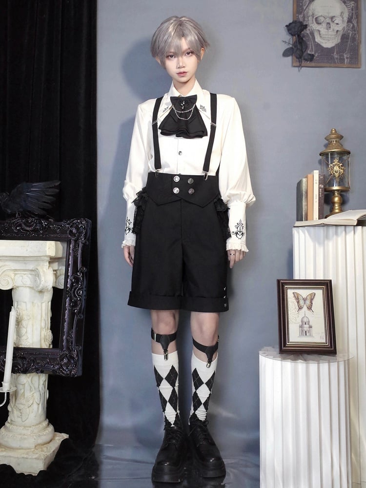Shorts Shoulder Black Foldover Fashion Waist Straps with Ouji