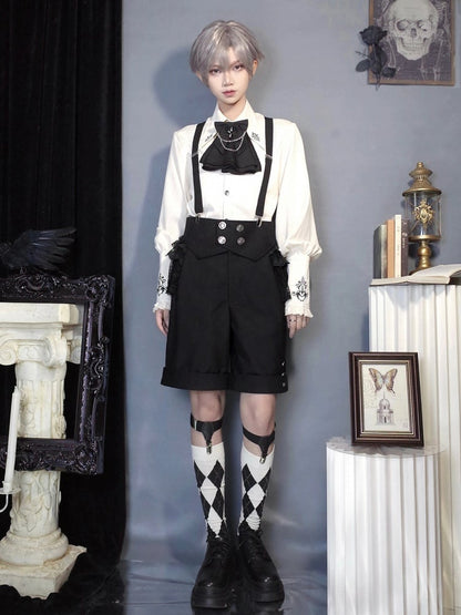 Shorts Shoulder Black Foldover Fashion Waist Straps with Ouji