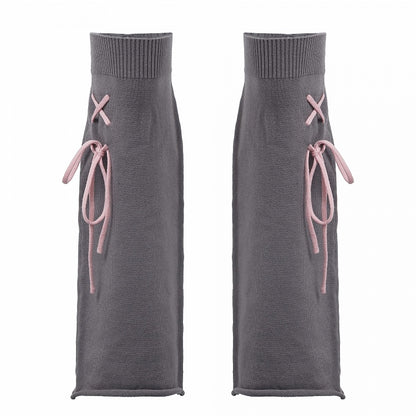 ディテール レースアップ 46CM レッグウォーマー ピンク コントラスト ダークグレー