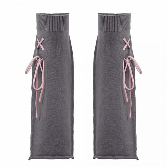 ディテール レースアップ 46CM レッグウォーマー ピンク コントラスト ダークグレー
