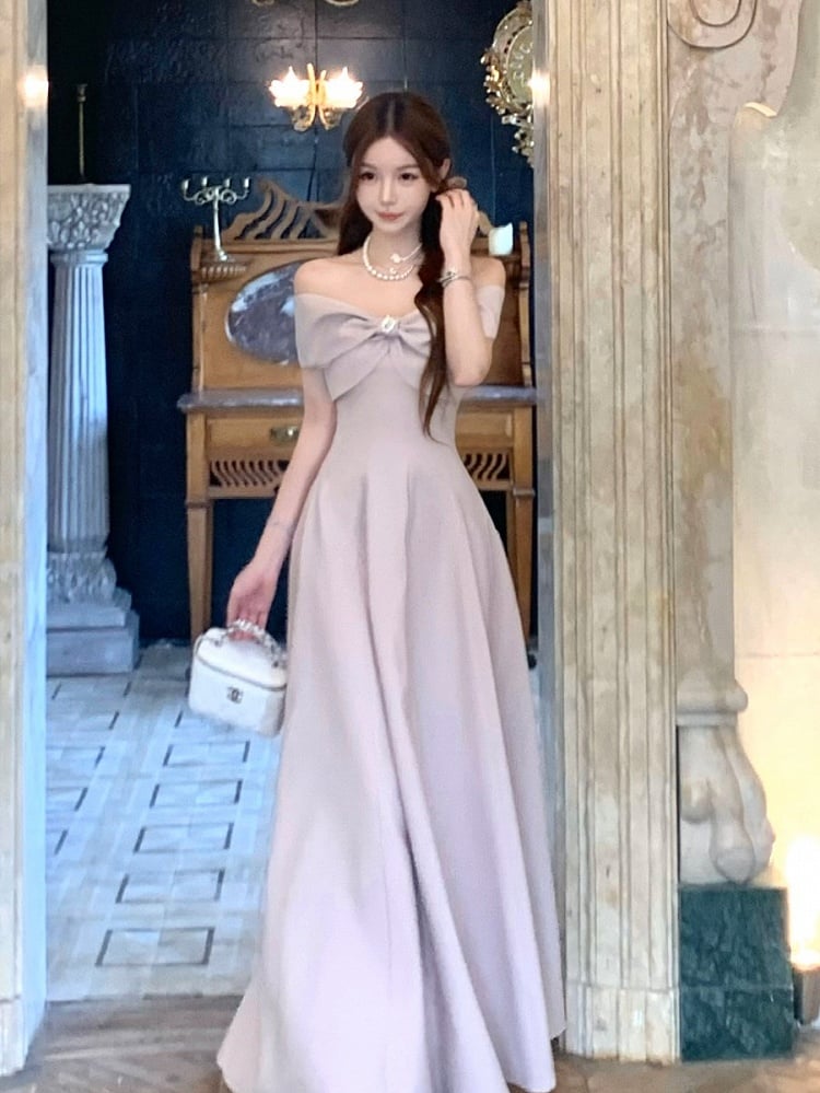 Elegant Detachable with Bowknot Long Straps Dress Off-Shoulder Party