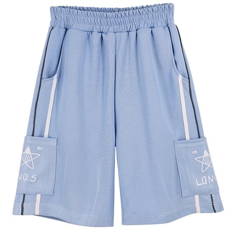 with Shorts Waist Elastic Light Blue Tenshi Patch Pockets Kaiwai