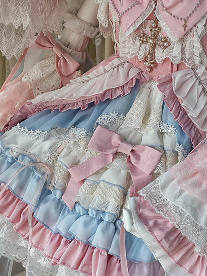 Pink and Blue High Waist Sweet Witchy Dress Lolita Jumper Skirt Full Set