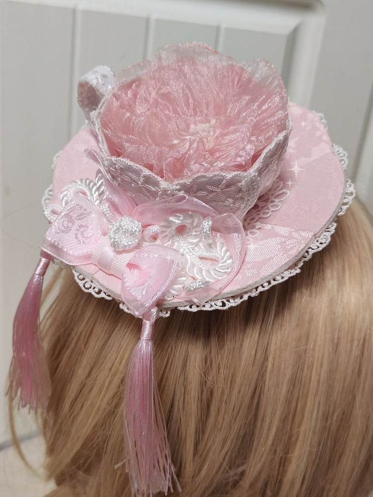 Lace Hat Chinoiserie Tassel Sweet Teacup-Shaped With Lolita Pink Mini